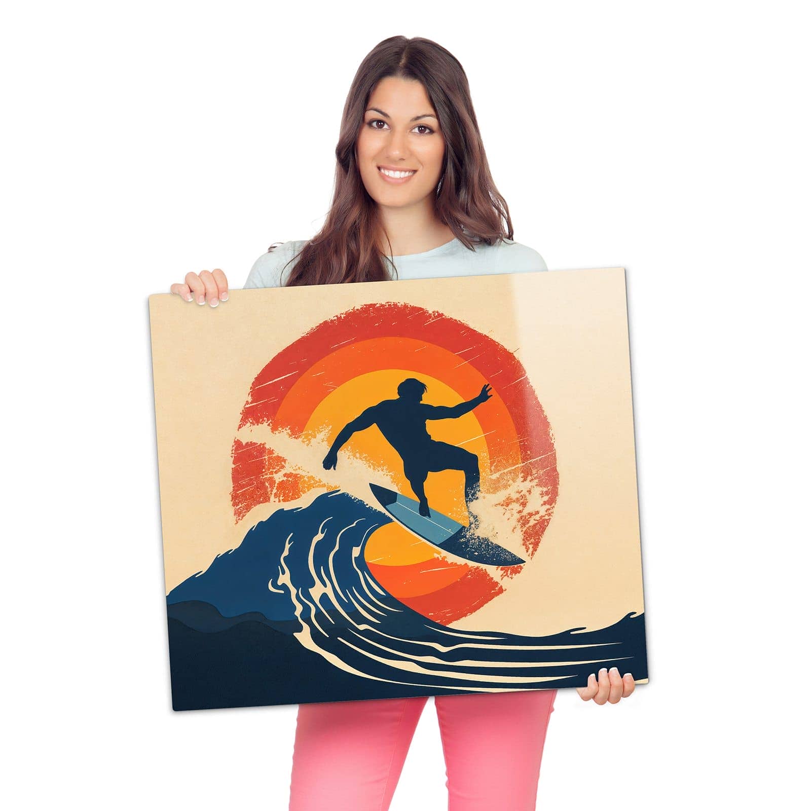 Herdabdeckung mit Surferwelle-Motiv wird zur Größendarstellung gehalten