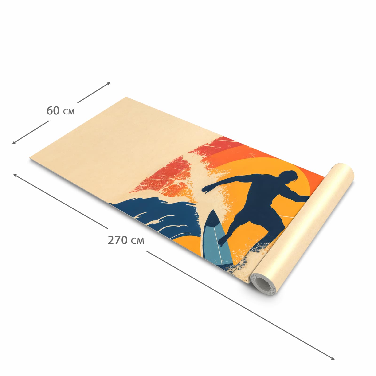 Pflegeleichter rutschfester Küchenteppich mit Motiv Surferwelle in der Grösse 60x120 cm