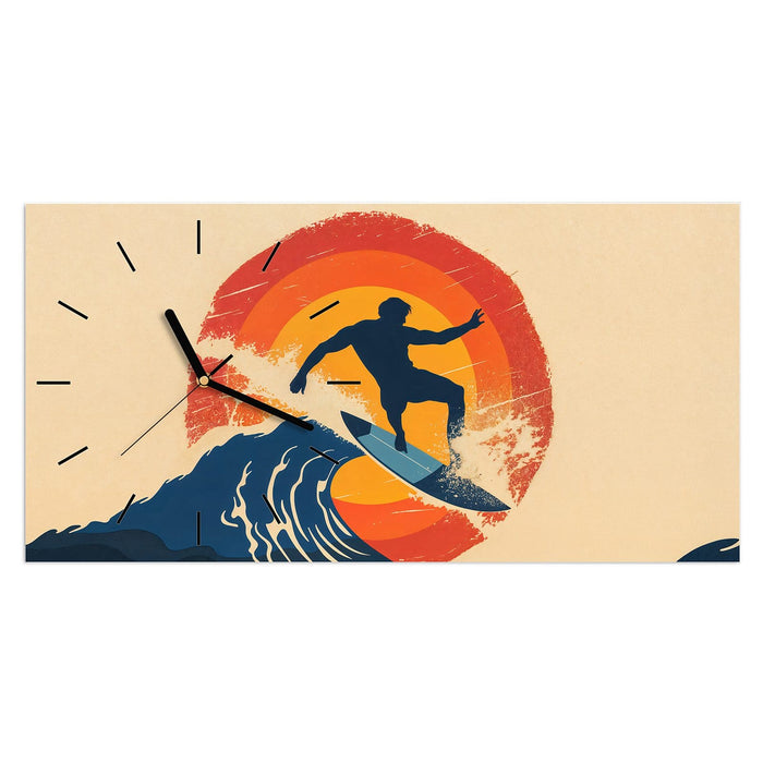 Wanduhr Surferwelle aus Glas – Querformat 60 × 30 cm mit Ziffernblatt Linie