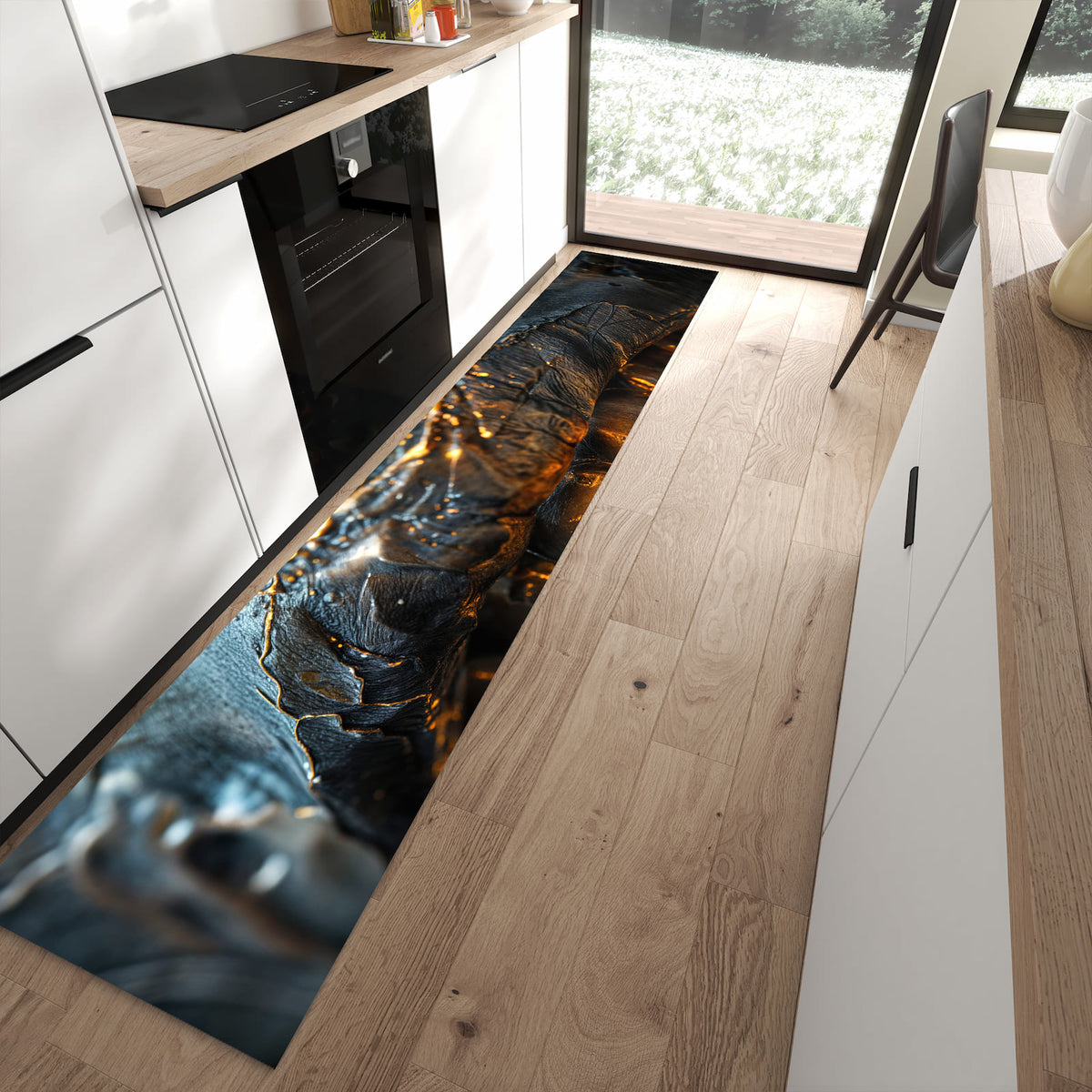 Hygienischer Küchenteppich mit Motiv Metallischer Mund in moderner Küche - waschbar