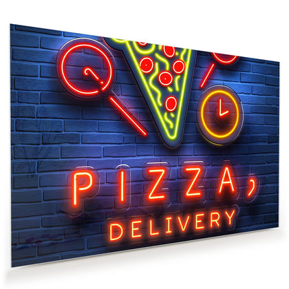 Wandbild mit dem Motiv Pizza in Neonlicht