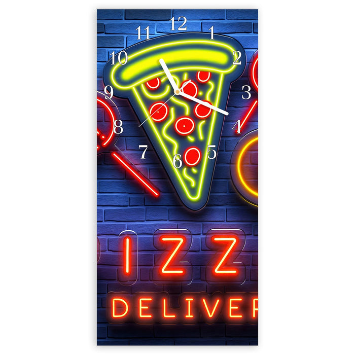 Wanduhr Pizzalieferservice aus Glas – Hochformat 30 × 60 cm mit Ziffernblatt Klassisch