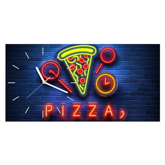 Wanduhr Pizzalieferservice aus Glas – Querformat 60 × 30 cm mit Ziffernblatt Linie
