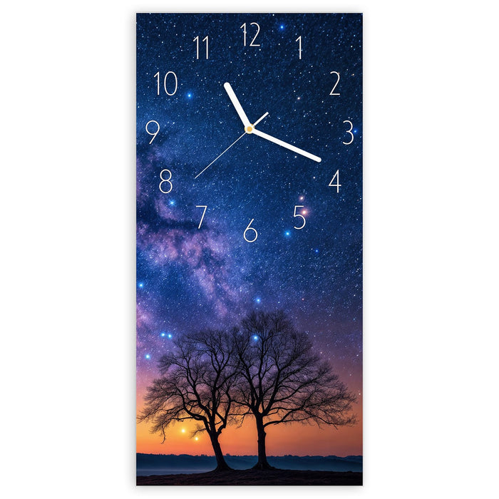 Wanduhr Sternenhimmel Baum aus Glas – Hochformat 30 × 60 cm mit Ziffernblatt Elegant