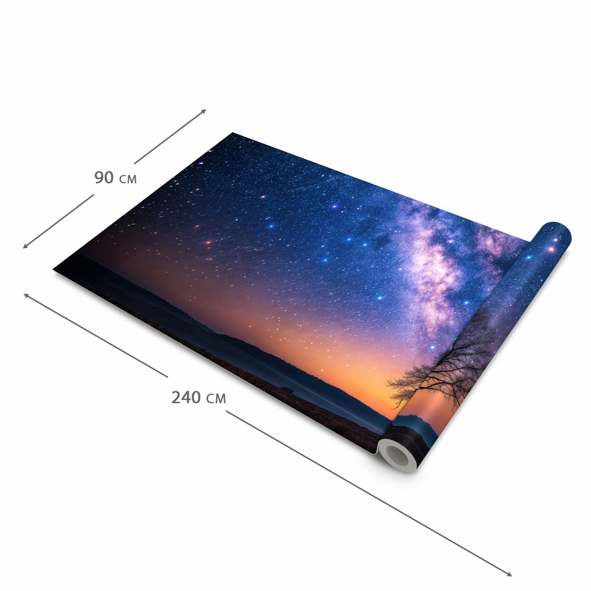 Fleckenresistenter langer Teppich mit Motiv Sternenhimmel Baum in der Grösse 90x240 cm