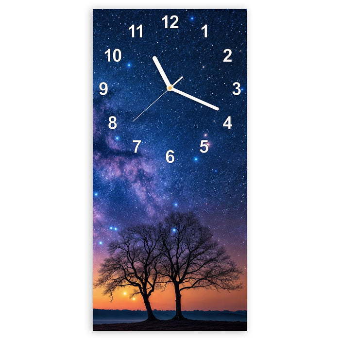 Wanduhr Sternenhimmel Baum aus Glas – Hochformat 30 × 60 cm mit Ziffernblatt Modern