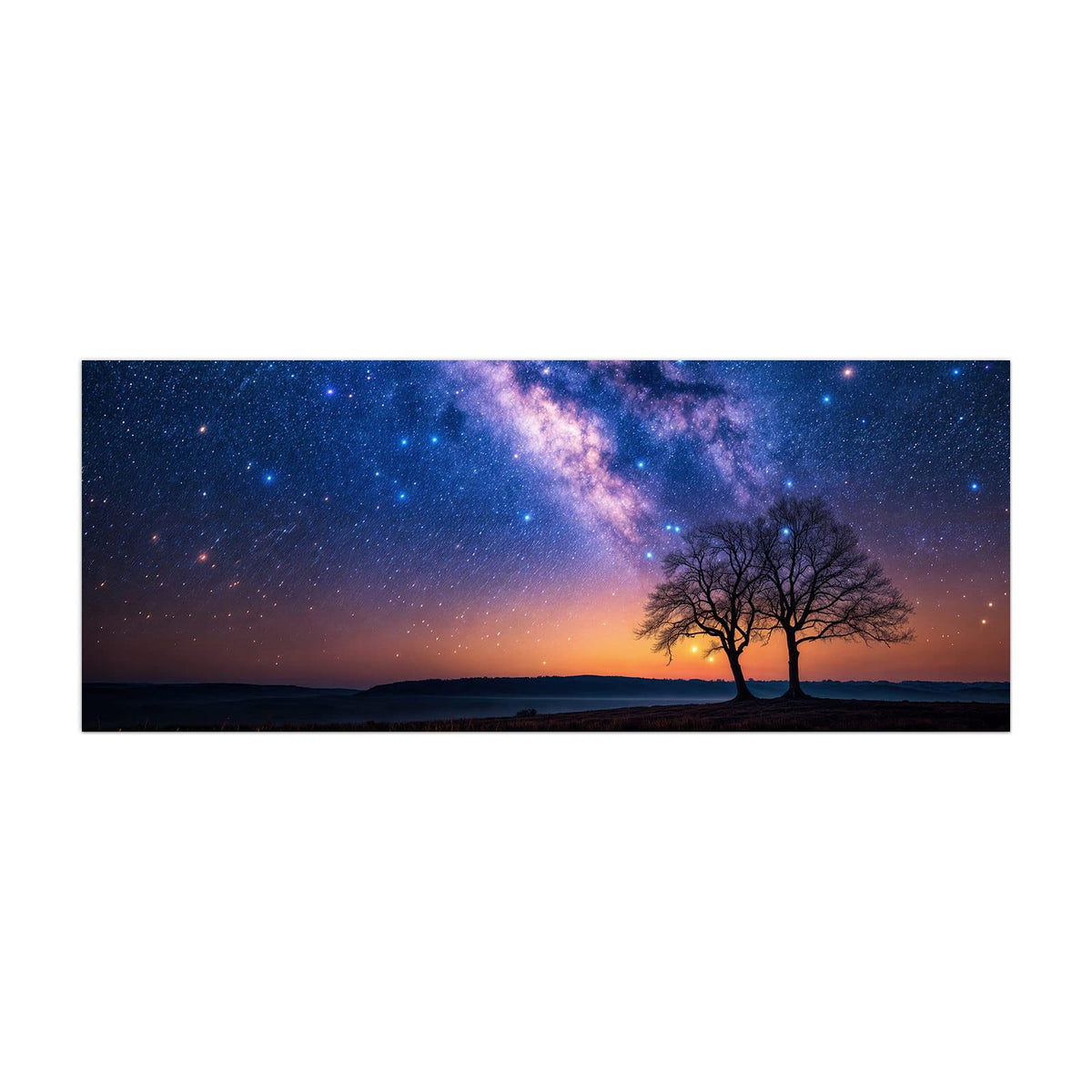 Küchenrückwand aus Glas Baum und Milchstraße im Hochformat, Motiv bildfüllend von vorn