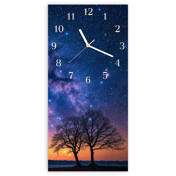 Wanduhr Sternenhimmel Baum aus Glas – Hochformat 30 × 60 cm mit Ziffernblatt Klassisch