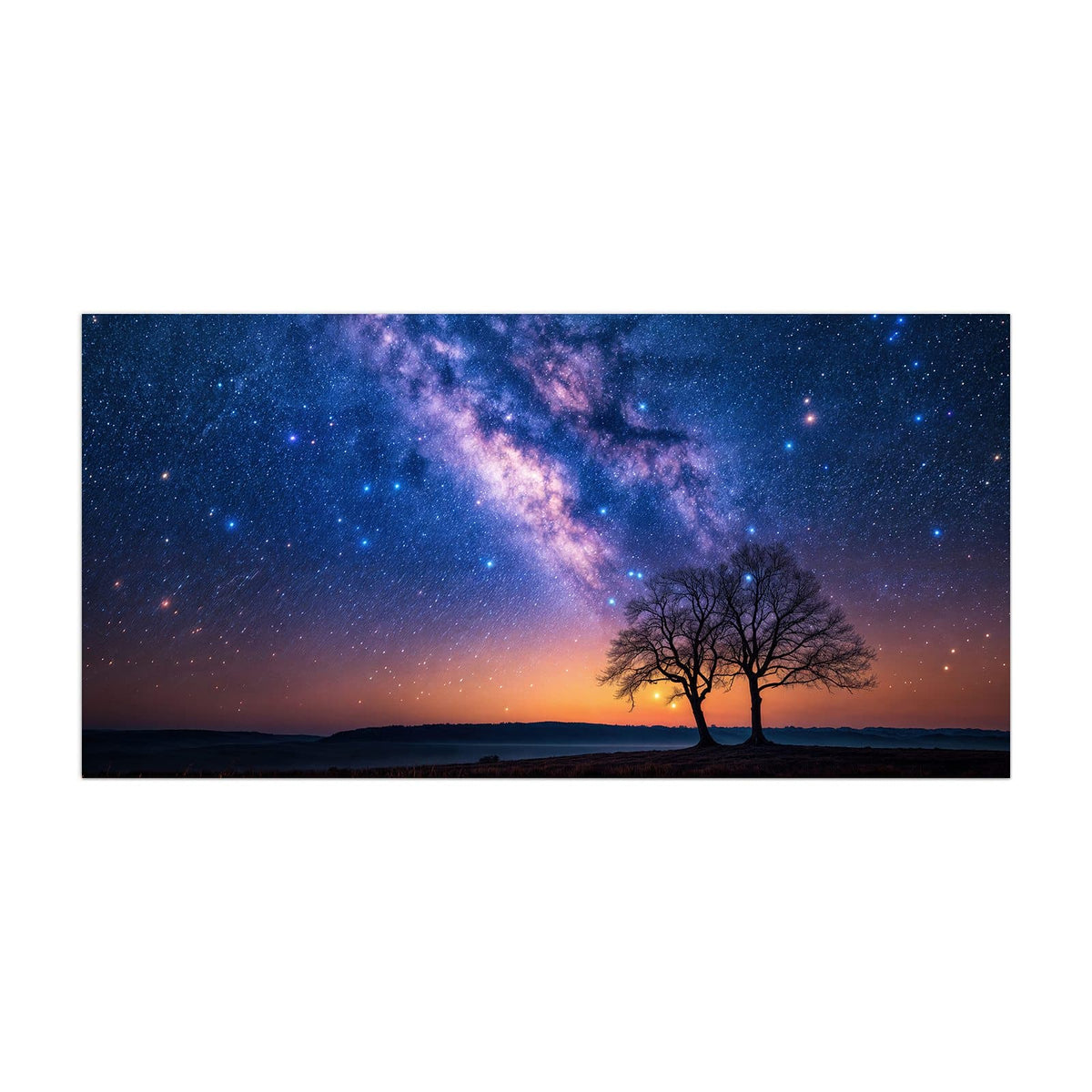 Küchenrückwand aus Glas Baum und Milchstraße im Hochformat, Motiv bildfüllend von vorn