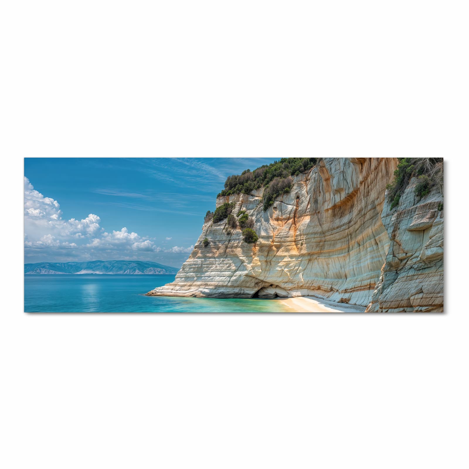 UV-beständiger Küchenteppich mit Motiv Küstenparadies in Frontansicht