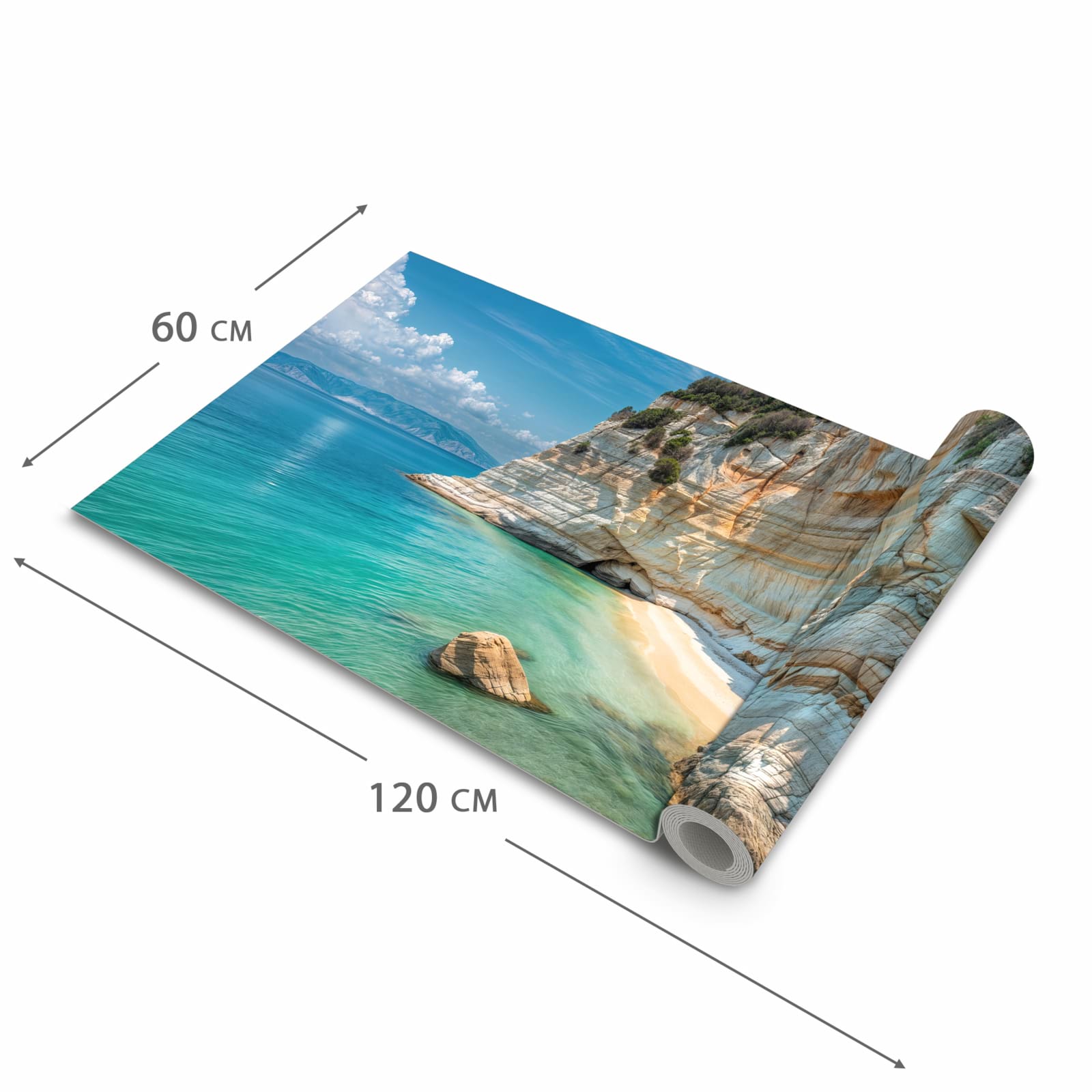 Langlebiger moderner Küchenläufer mit Motiv Küstenparadies in der Grösse 90x180 cm
