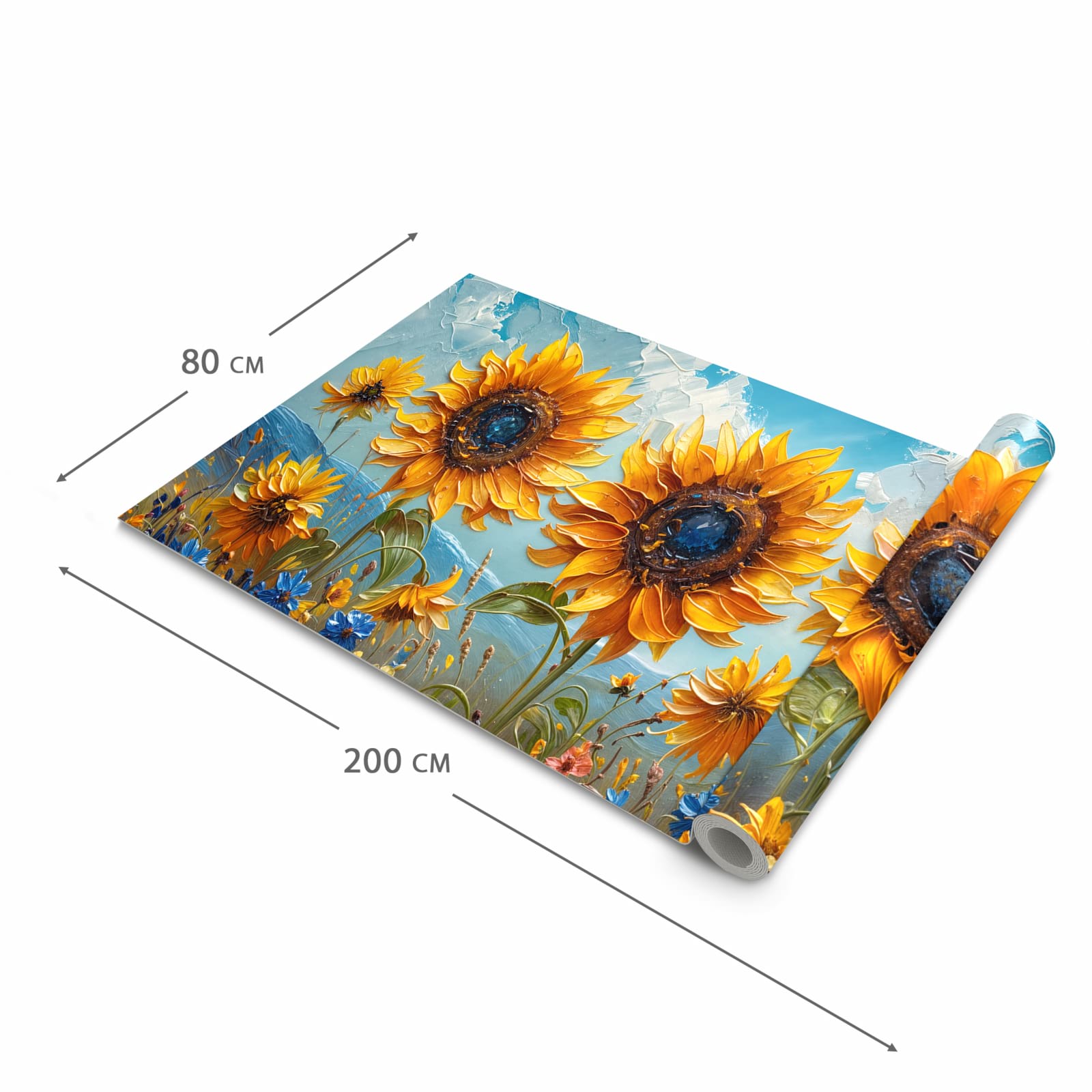 UV-beständiger Küchenläufer mit Motiv Sonnenblumenwiese in der Grösse 90x180 cm