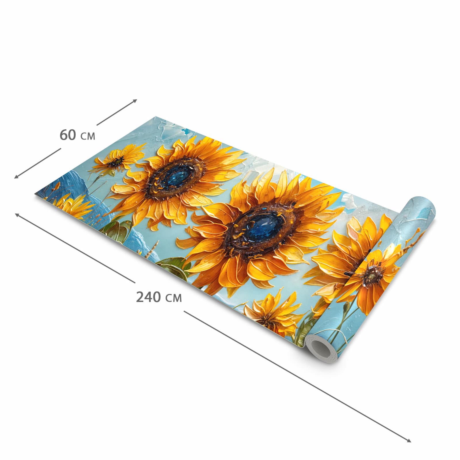 Rutschfester Küchenteppich mit Motiv Sonnenblumenwiese in der Grösse 80x300 cm für sicheres Aufbewahren