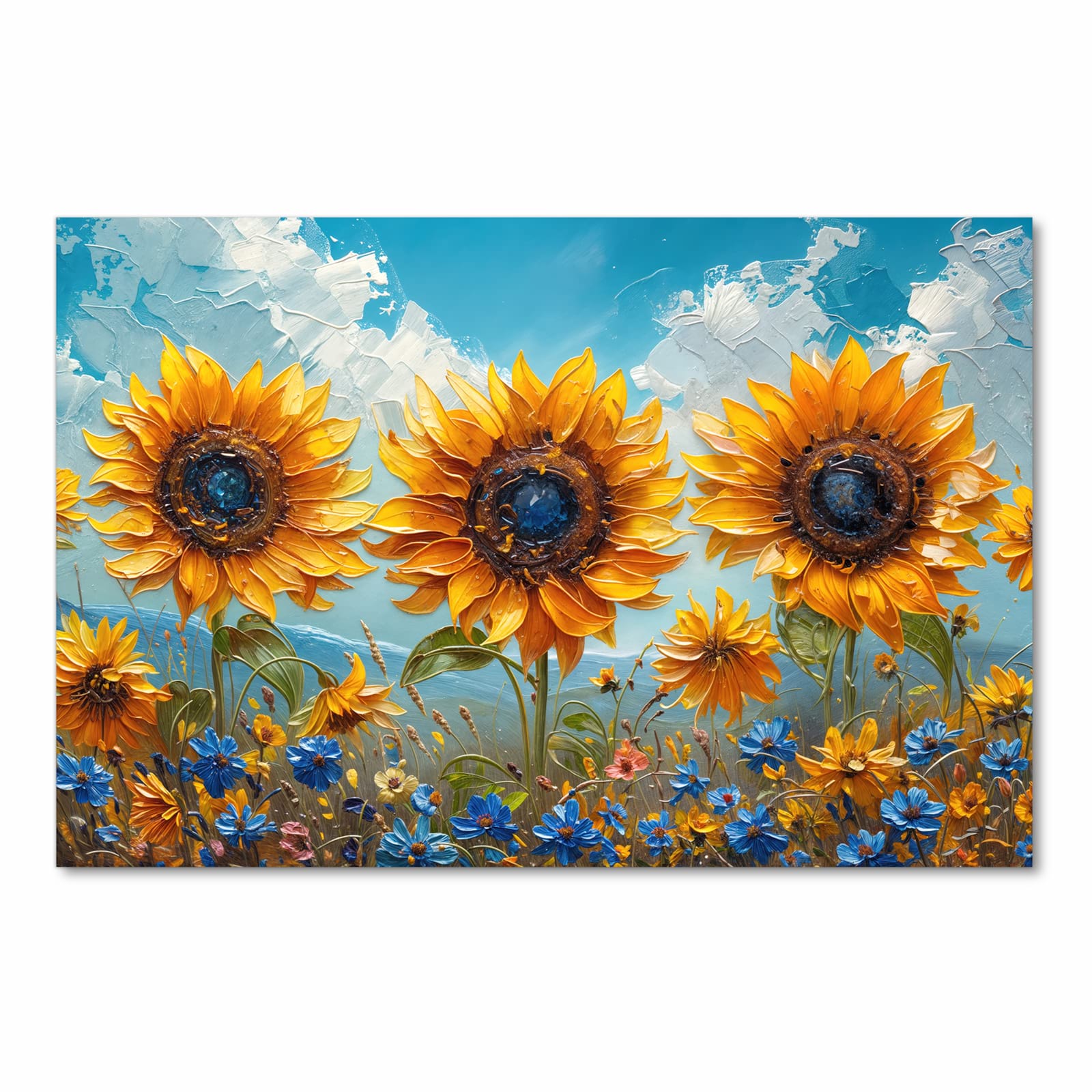 Hygienischer Küchenläufer mit Motiv Sonnenblumenwiese in Frontansicht