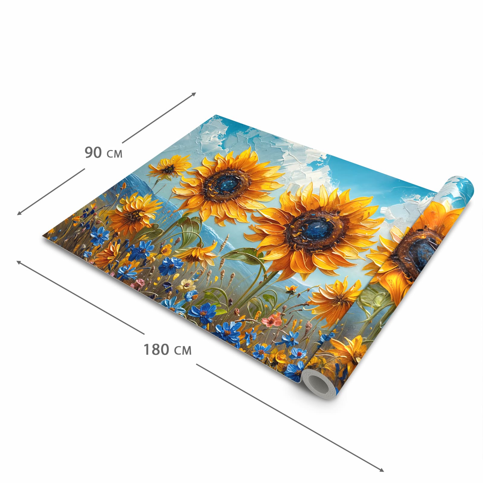 Schmutzabweisender waschbarer Küchenläufer mit Motiv Sonnenblumenwiese in der Größe 90x180 cm