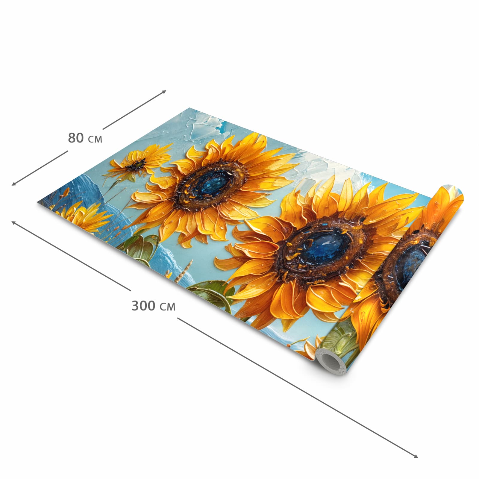 Fleckenresistenter rutschfester Küchenläufer mit Motiv Sonnenblumenwiese in der Größe 90x180 cm