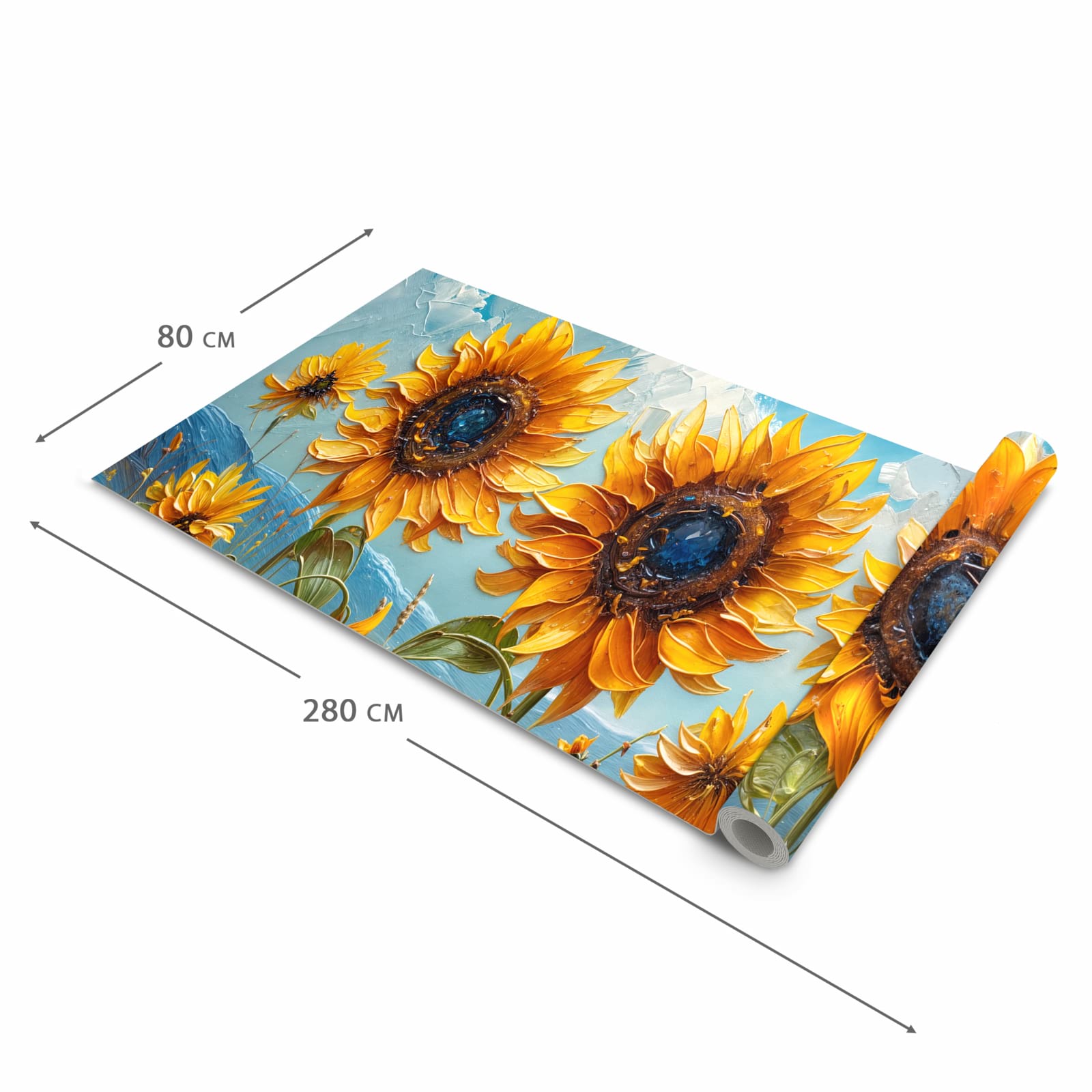 Wasserabweisender rutschfester Küchenläufer mit Motiv Sonnenblumenwiese in der Grösse 90x180 cm