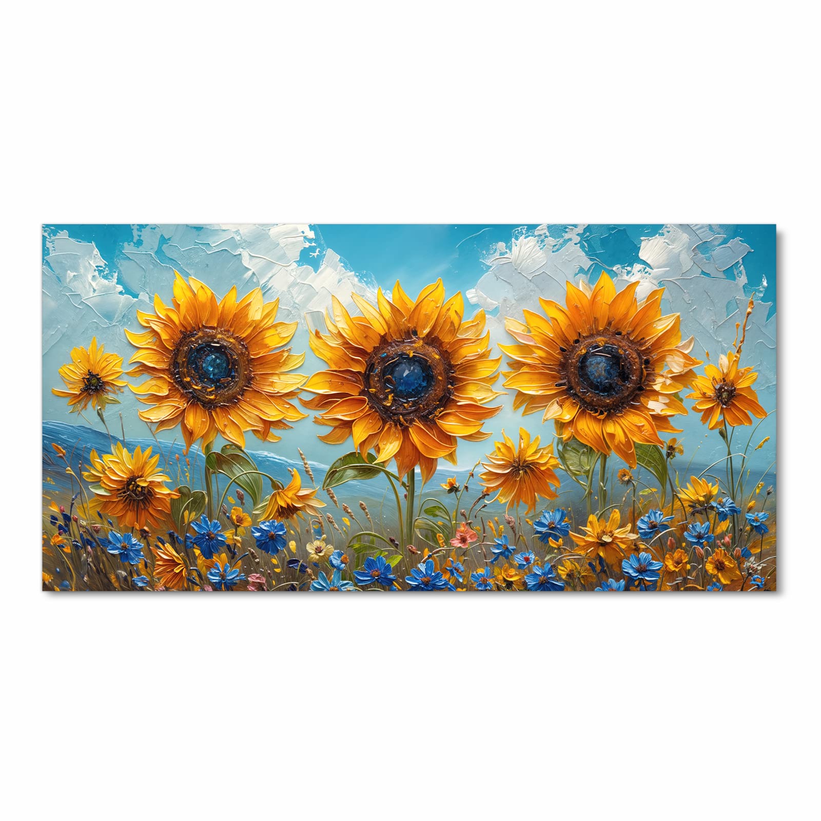 Geräuschdämpfender Läufer für die Küche mit Motiv Sonnenblumenwiese in Frontansicht