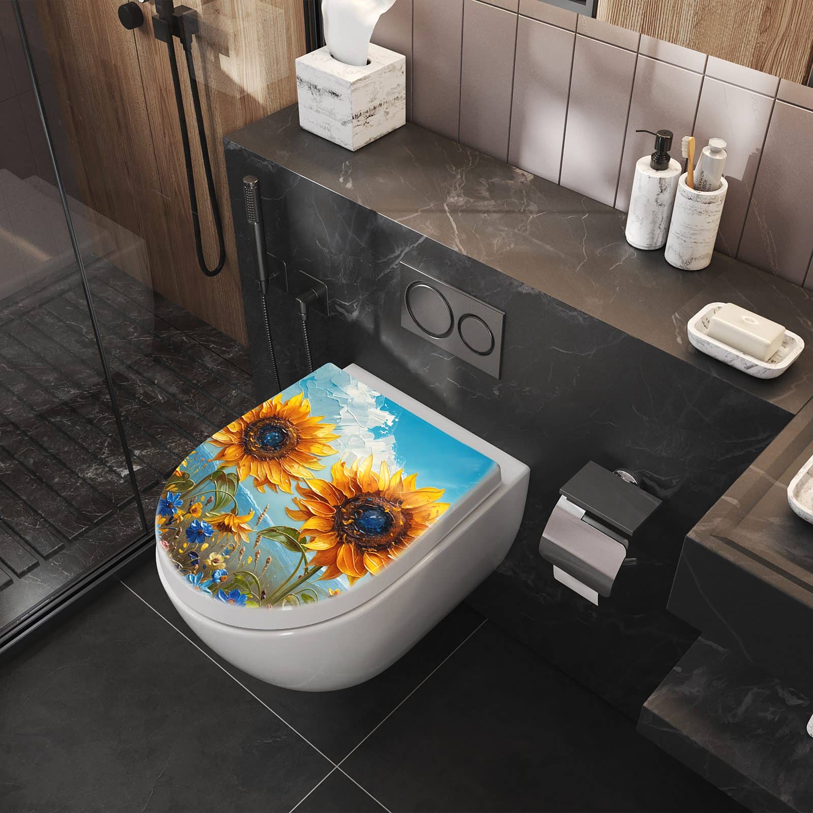 WC-Sitz mit Absenkautomatik Sonnenblumenwiese