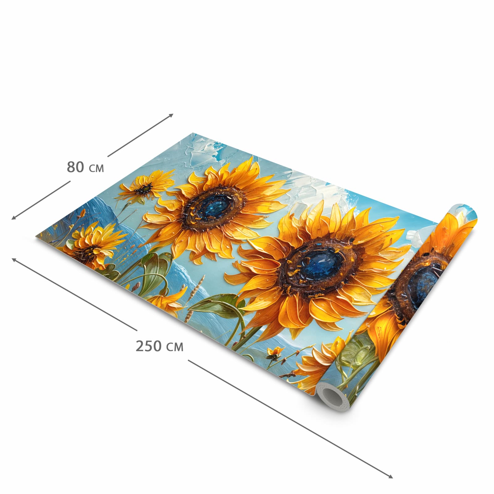 Rutschfester Küchenläufer mit Motiv Sonnenblumenwiese in der Grösse 90x180 cm für Trittkomfort