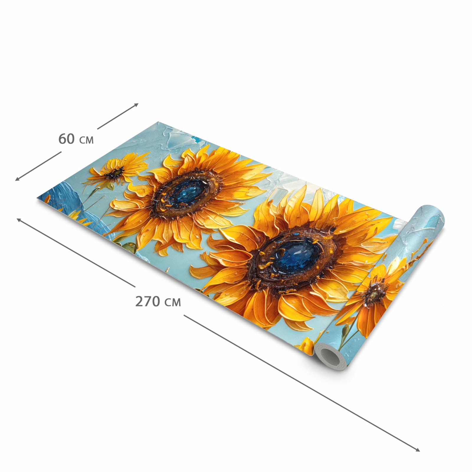 Zeitsparender waschbarer Küchenteppich mit Motiv Sonnenblumenwiese in der Grösse 80x300 cm