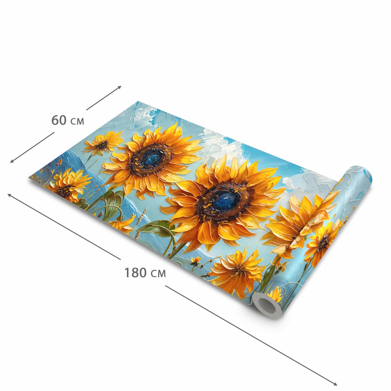 Formstabiler großer Küchenteppich mit Motiv Sonnenblumenwiese in der Größe 80x300 cm