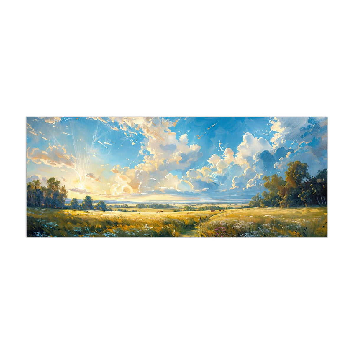 Küchenrückwand aus Glas Wolkenhimmel über Feld im Hochformat, Motiv bildfüllend von vorn