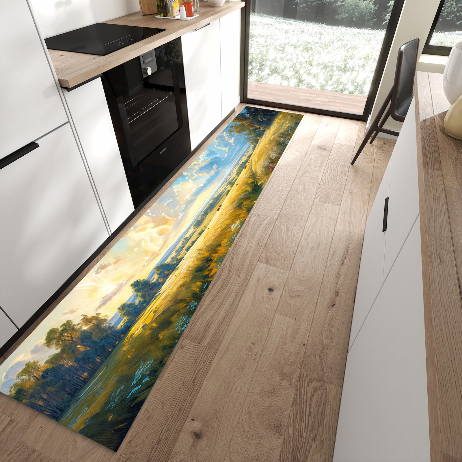 Schmutzabweisender Küchenteppich mit Motiv Landschaft mit Wolken in moderner Küche
