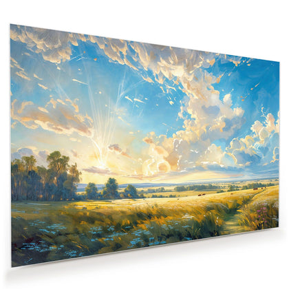 Wandbild mit dem Motiv Wolkenhimmel über Feld