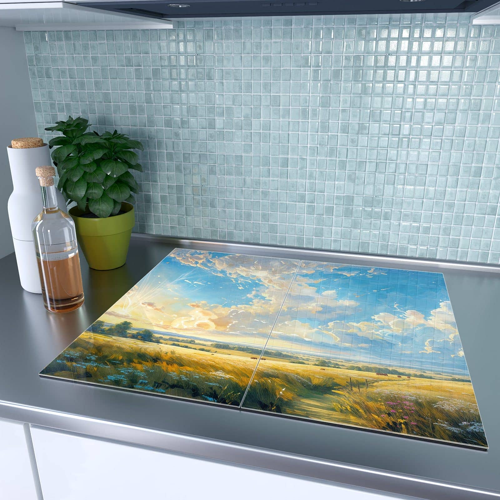 2-teilige Ceranfeld Abdeckungen mit Landschaft mit Wolken-Motiv auf dem Ceranfeld