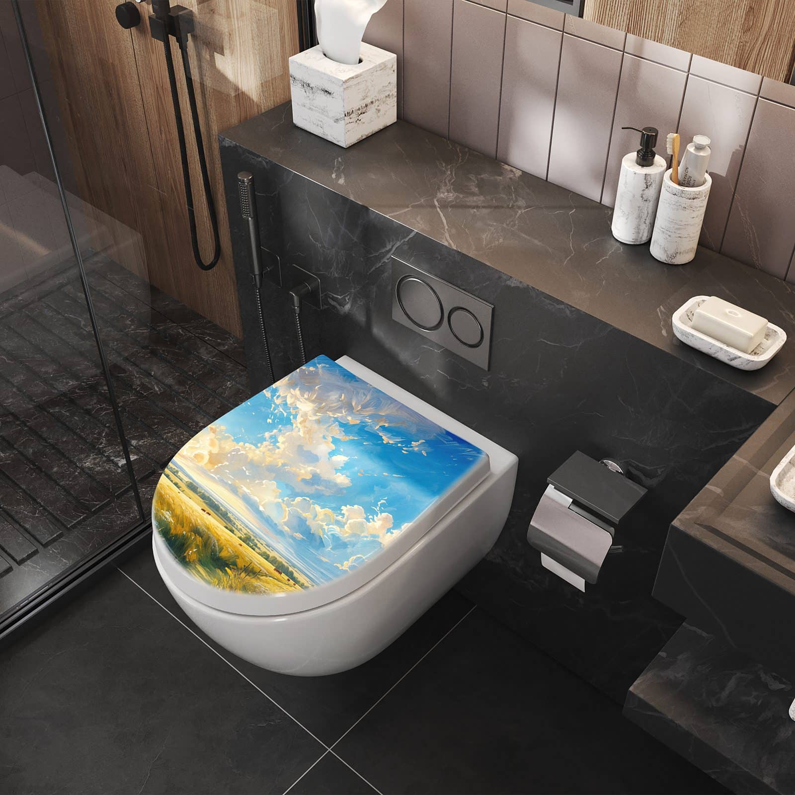 WC-Sitz mit Absenkautomatik Landschaft mit Wolken