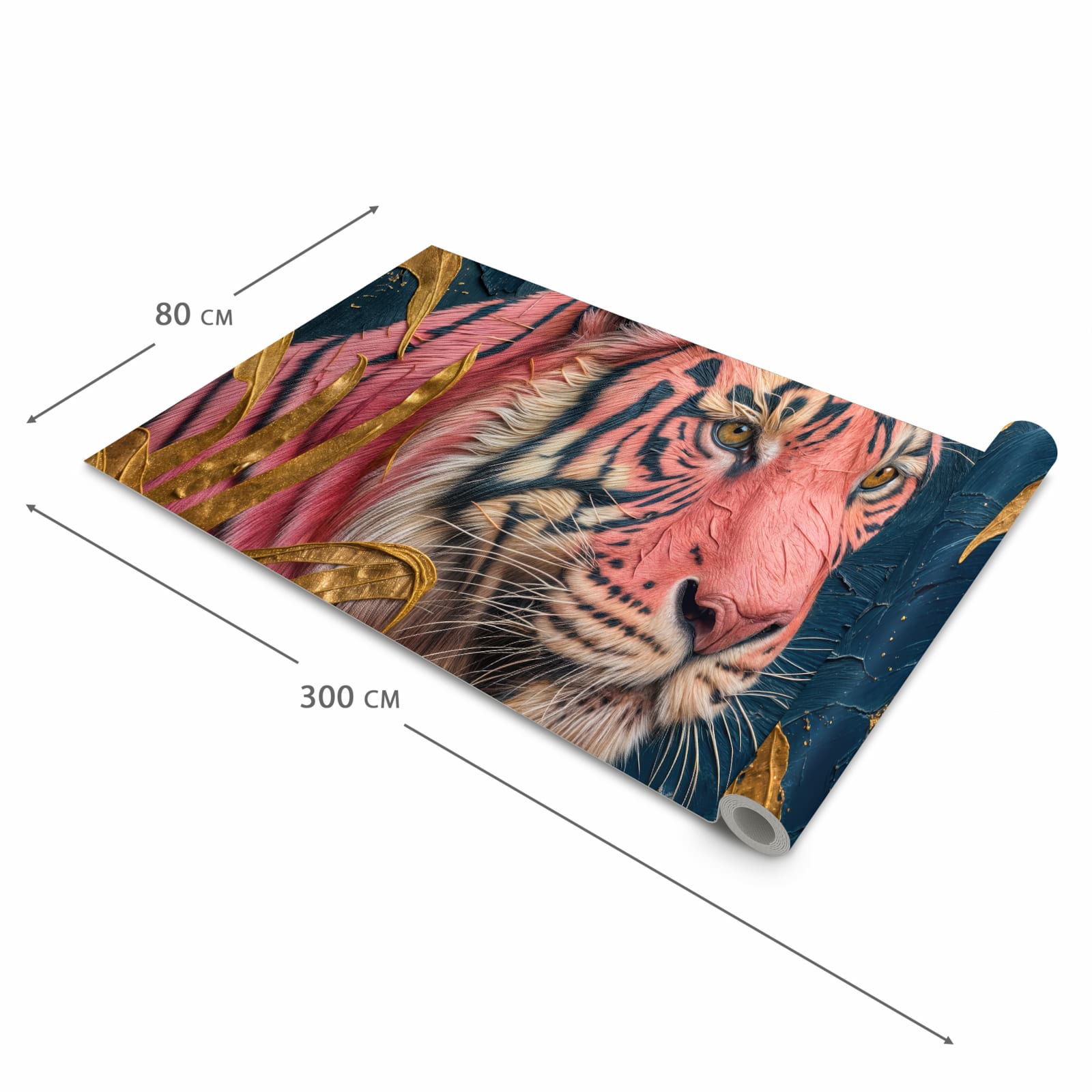 Geruchsneutraler langer Teppich Flur mit Motiv Tiger Porträt in der Grösse 80x300 cm