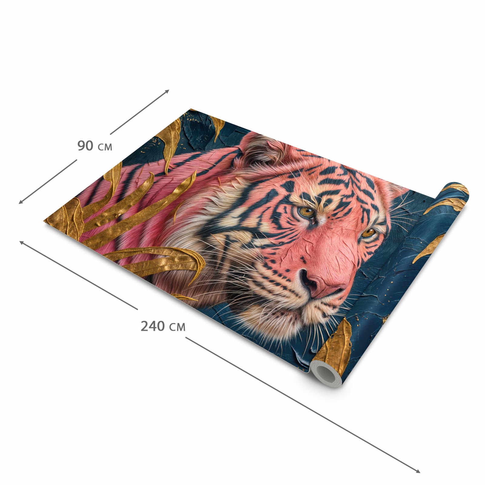 Flacher rutschfester Läufer mit Motiv Tiger Porträt in der Grösse 80x300 cm