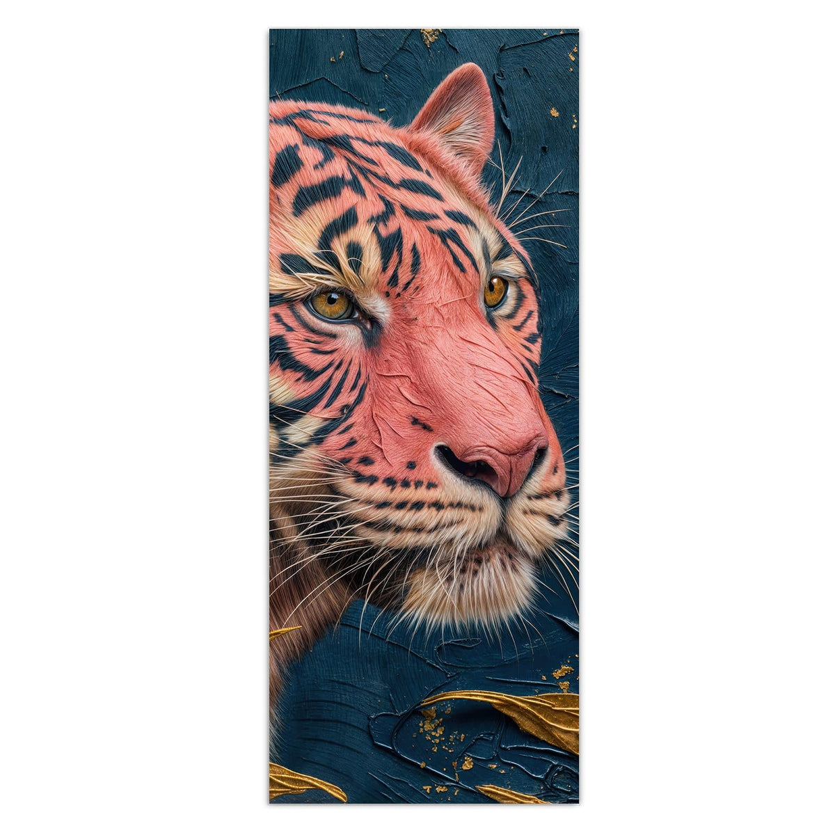 Wandbild - Pinker Tiger - Hochformat – Pinker Tiger mit goldenen Blättern
