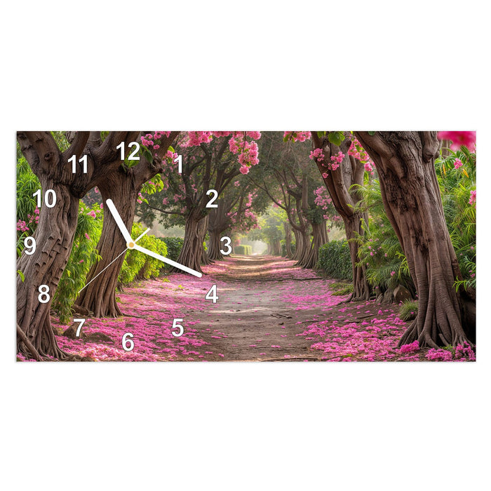 Wanduhr Blütenallee aus Glas – Querformat 60 × 30 cm mit Ziffernblatt Modern