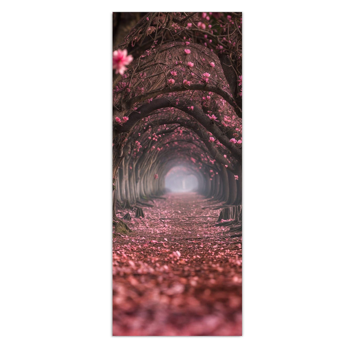 Wandbild - Rosa Blütentunnel - Hochformat – Tunnel aus rosa Blütenbäumen