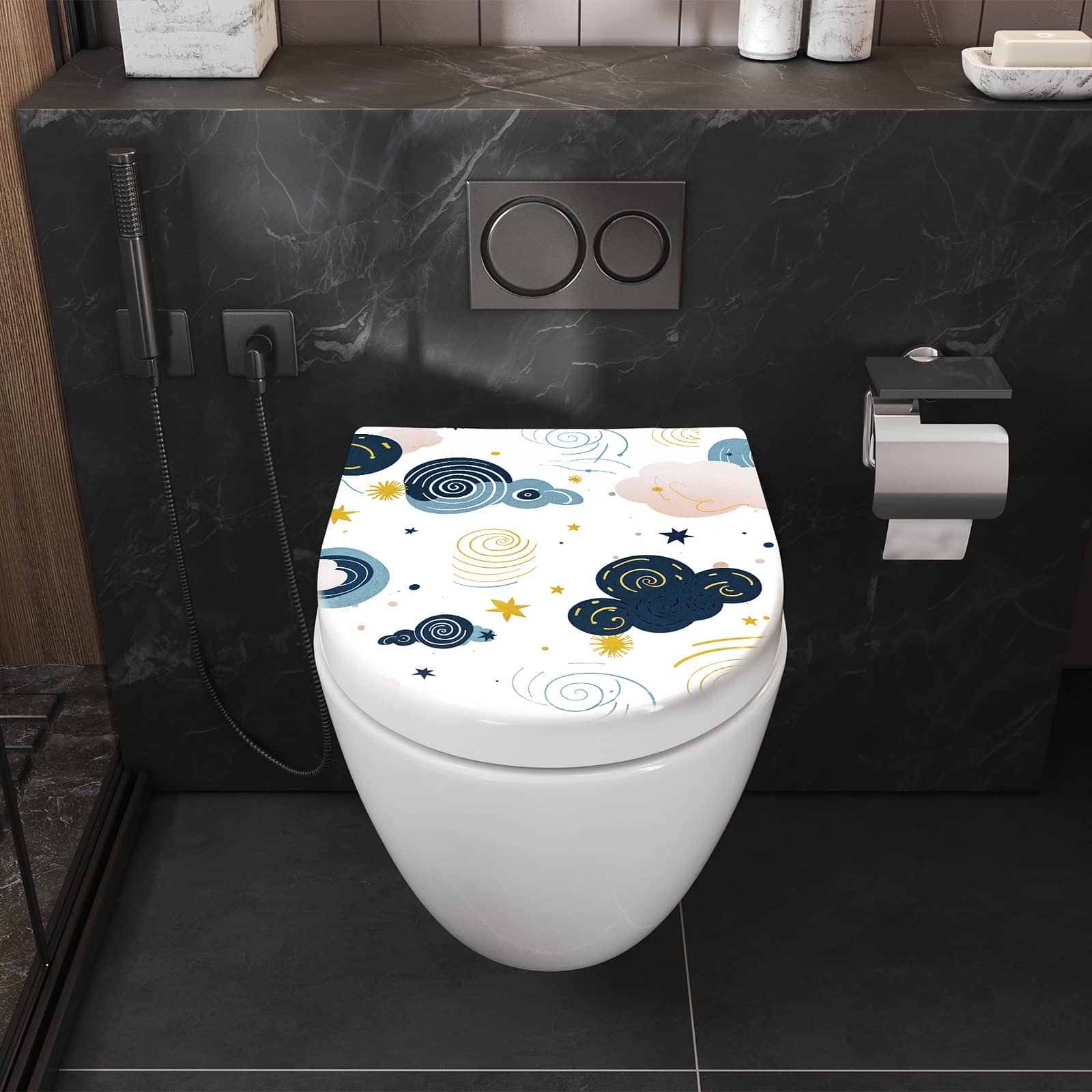 WC-Sitz mit Absenkautomatik Wirbelwolken Design