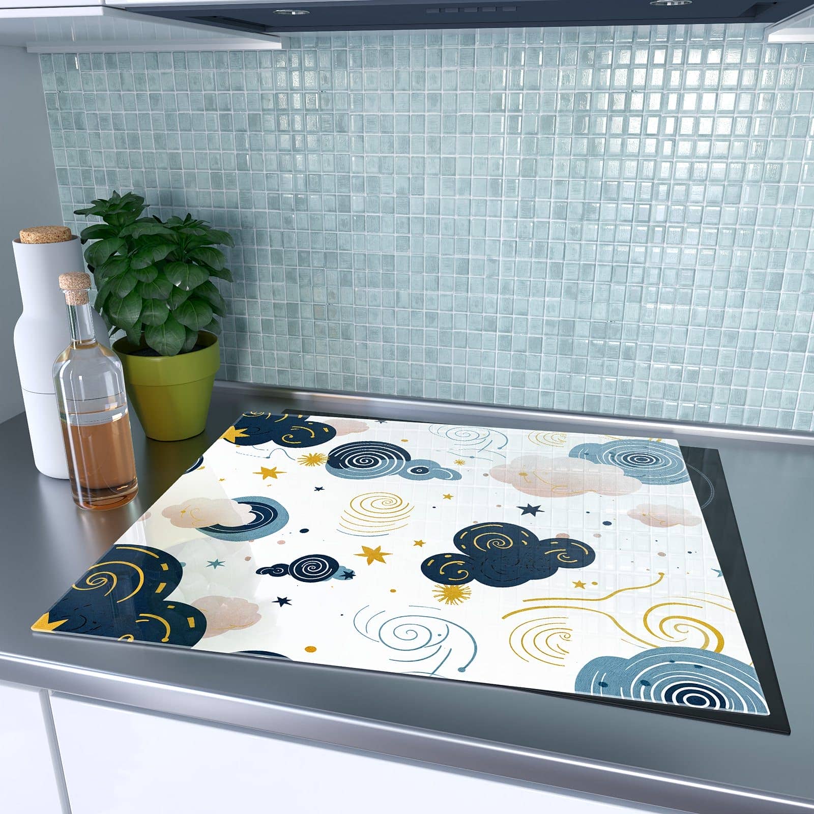 1-teilige Abdeckung für Herdplatte mit Wirbelwolken Design-Motiv auf dem Ceranfeld