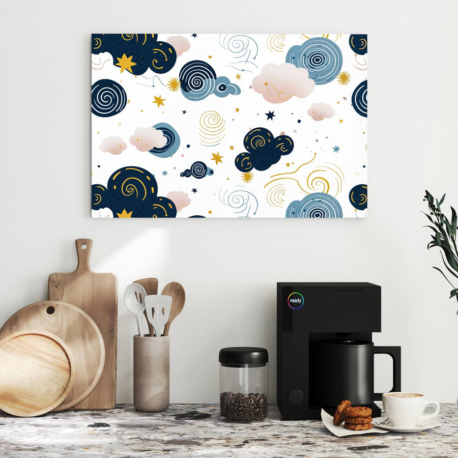 Maße Metall Magnettafel - Blaue Wolken und Sterne