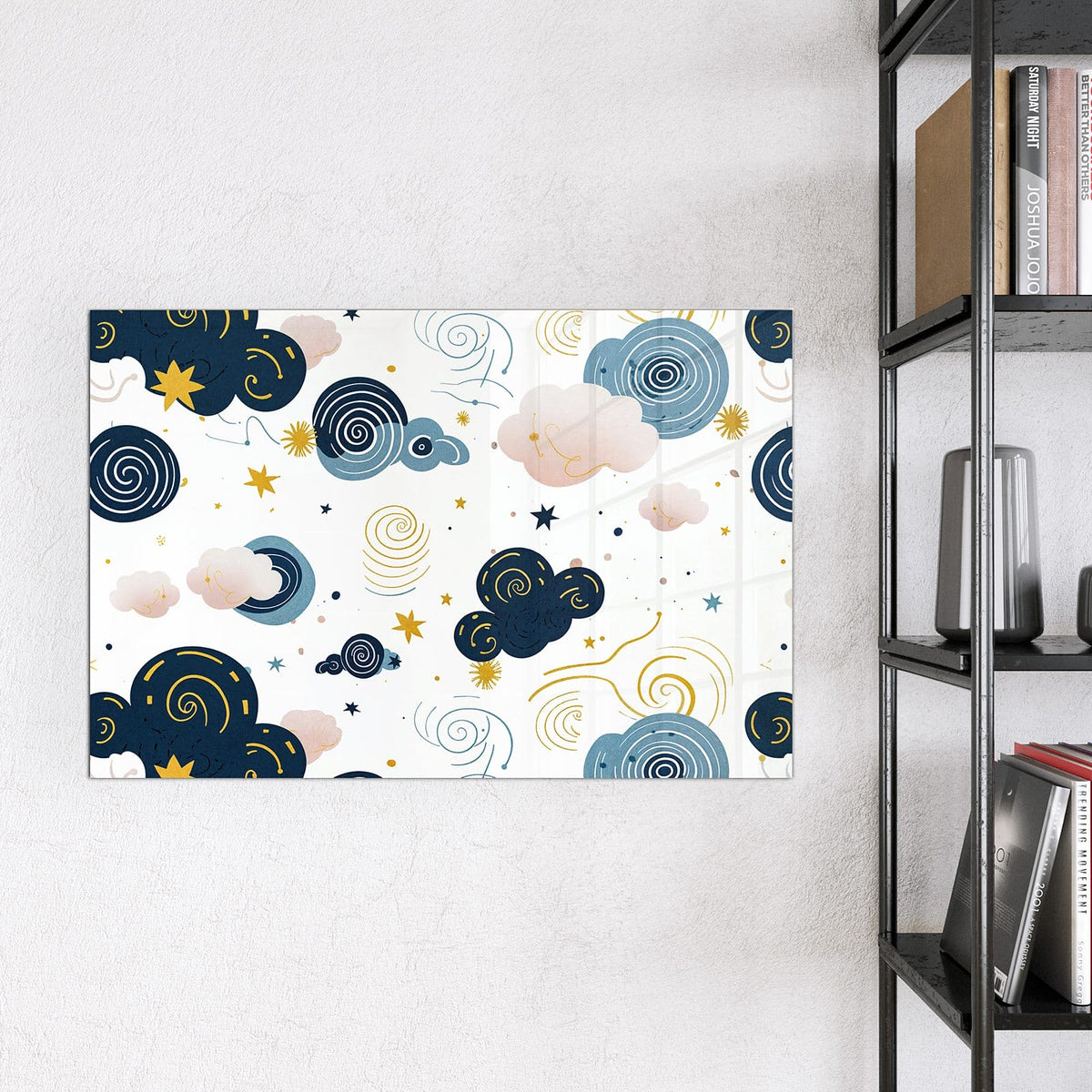 Magnettafel - Blaue Wolken und Sterne – Blaue Wolken, Spiralen und Sterne