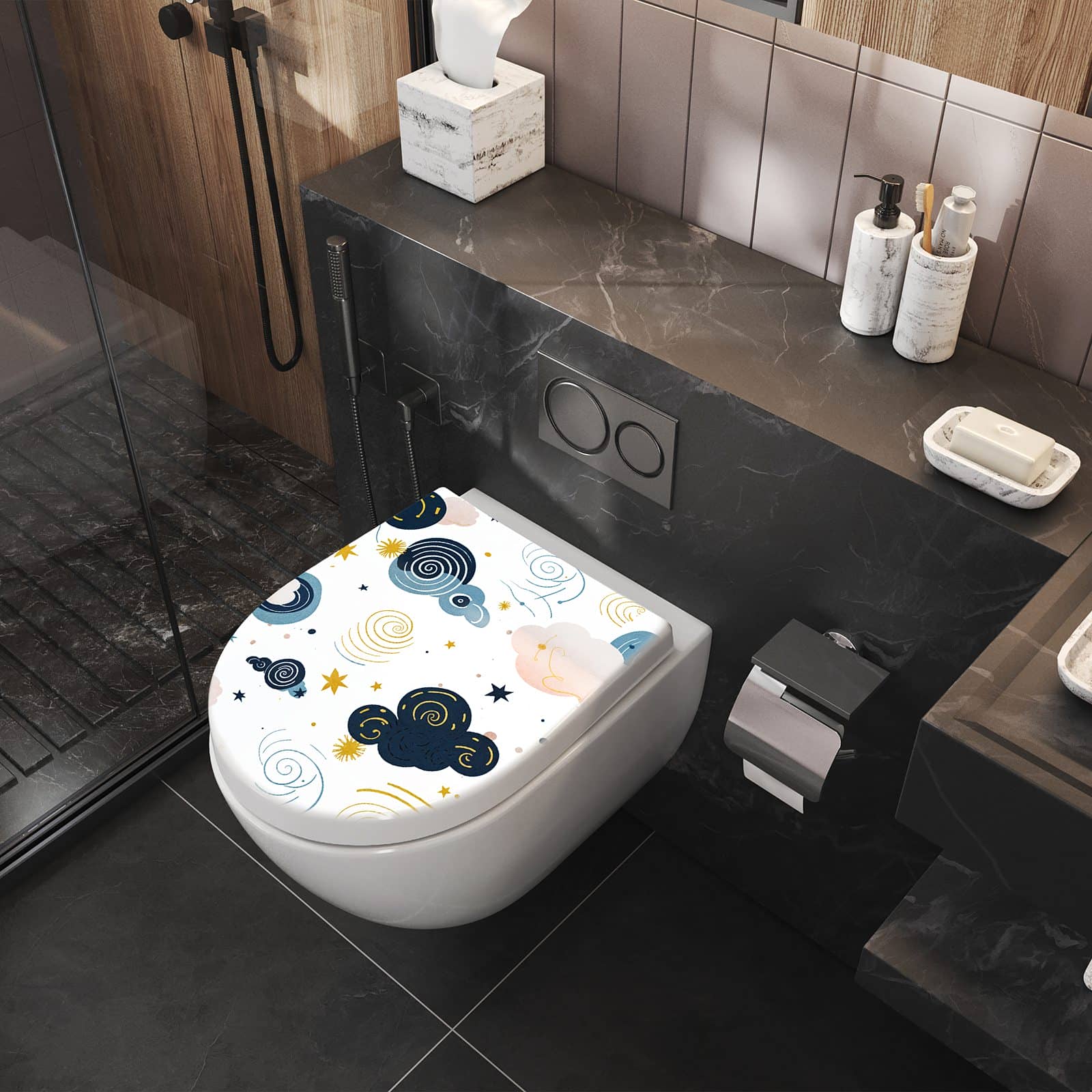 WC-Sitz mit Absenkautomatik Wirbelwolken Design