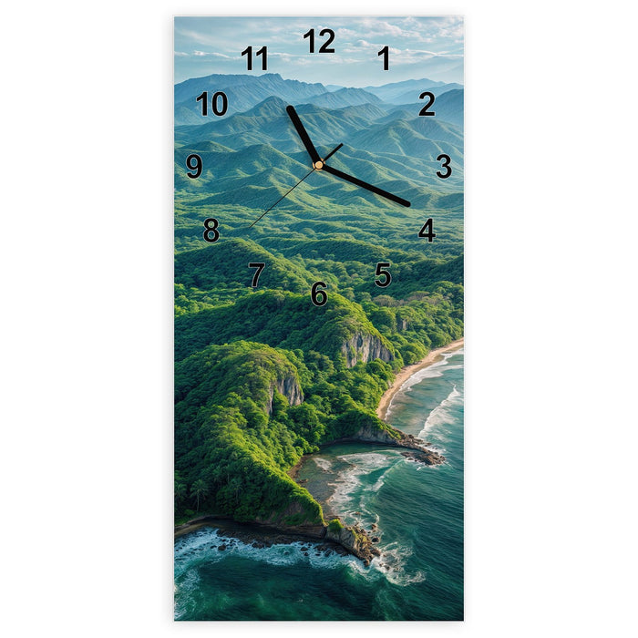 Wanduhr Küstenlandschaft aus Glas – Hochformat 30 × 60 cm mit Ziffernblatt Modern