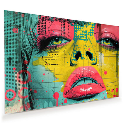 Wandbild mit dem Motiv Gesicht in Gelb und Pink