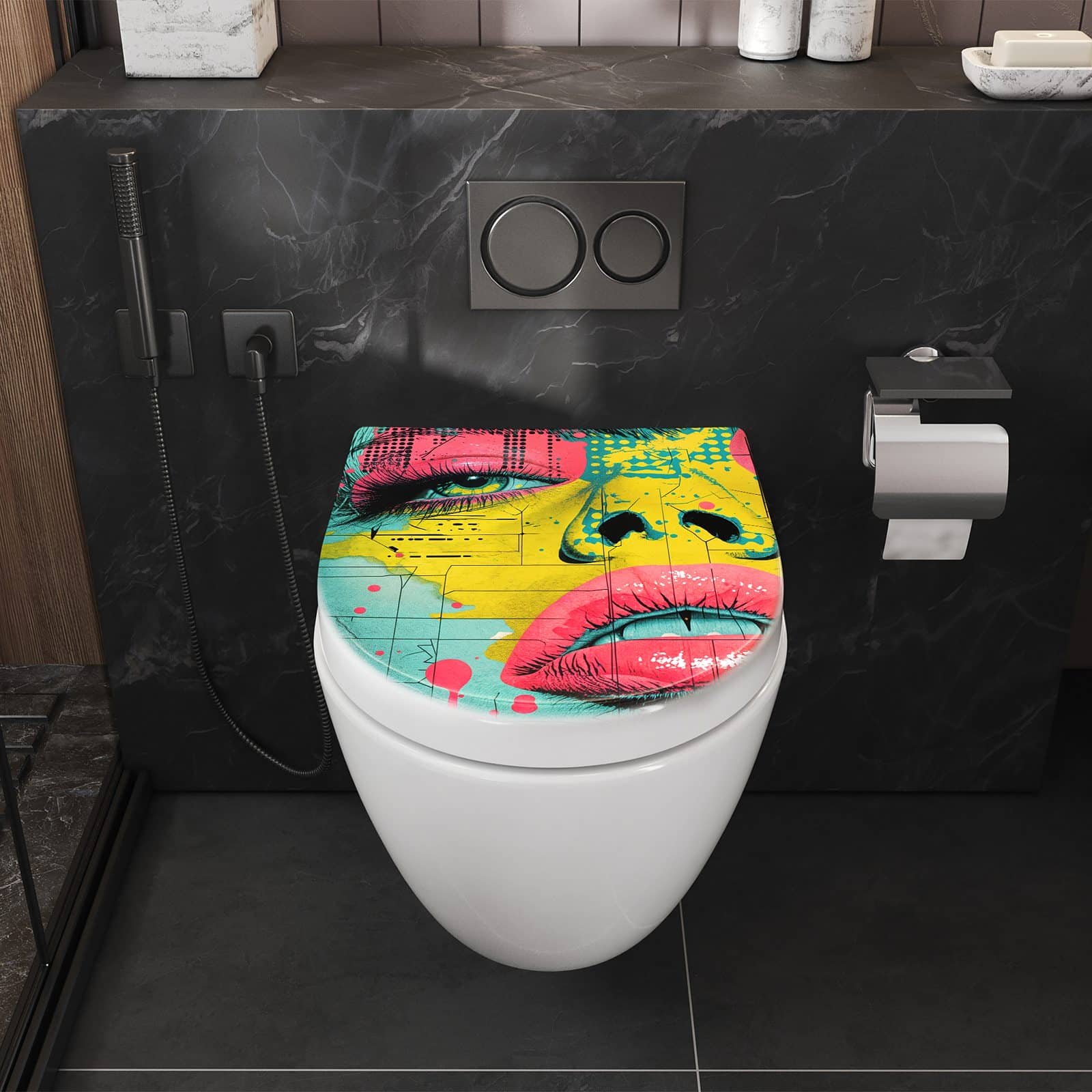 WC-Sitz mit Absenkautomatik Portrait Pop Art