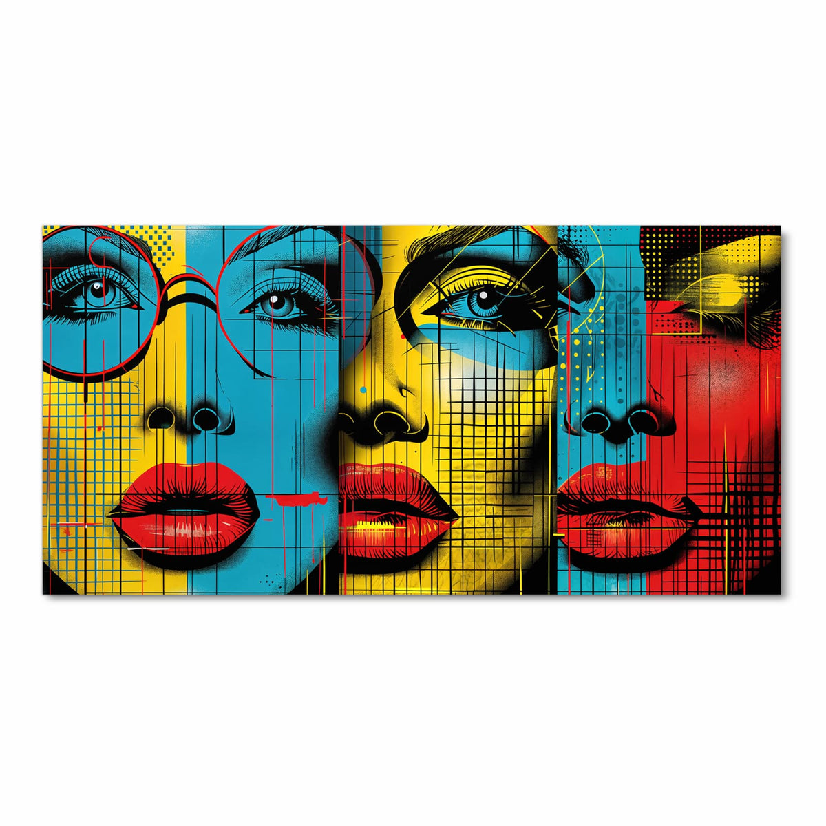 Geruchsneutraler waschbarer Küchenteppich mit Motiv Pop Art Gesichter in Frontansicht