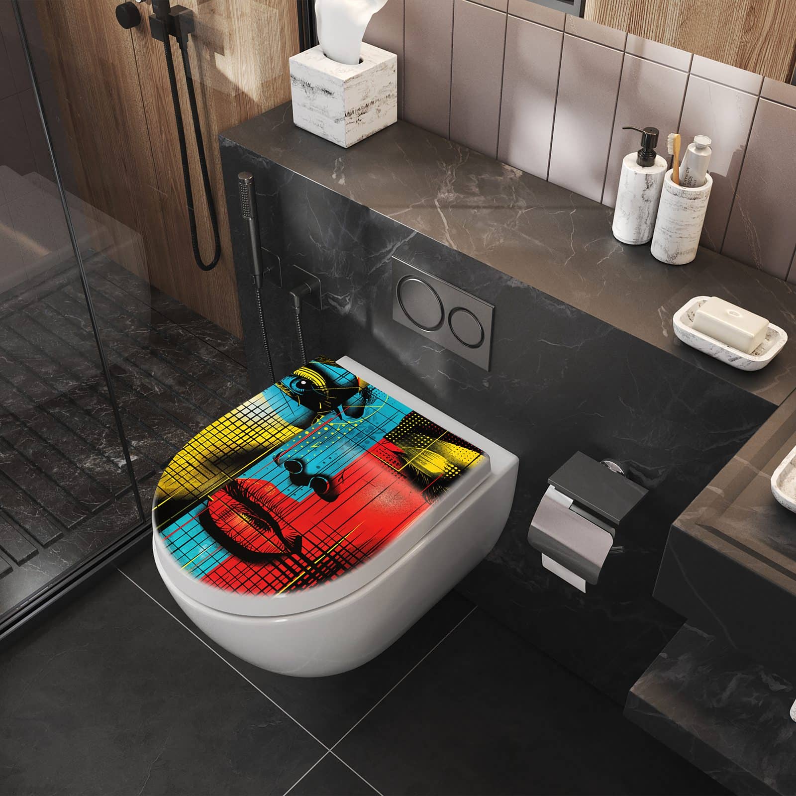 WC-Sitz mit Absenkautomatik Pop Art Gesichter