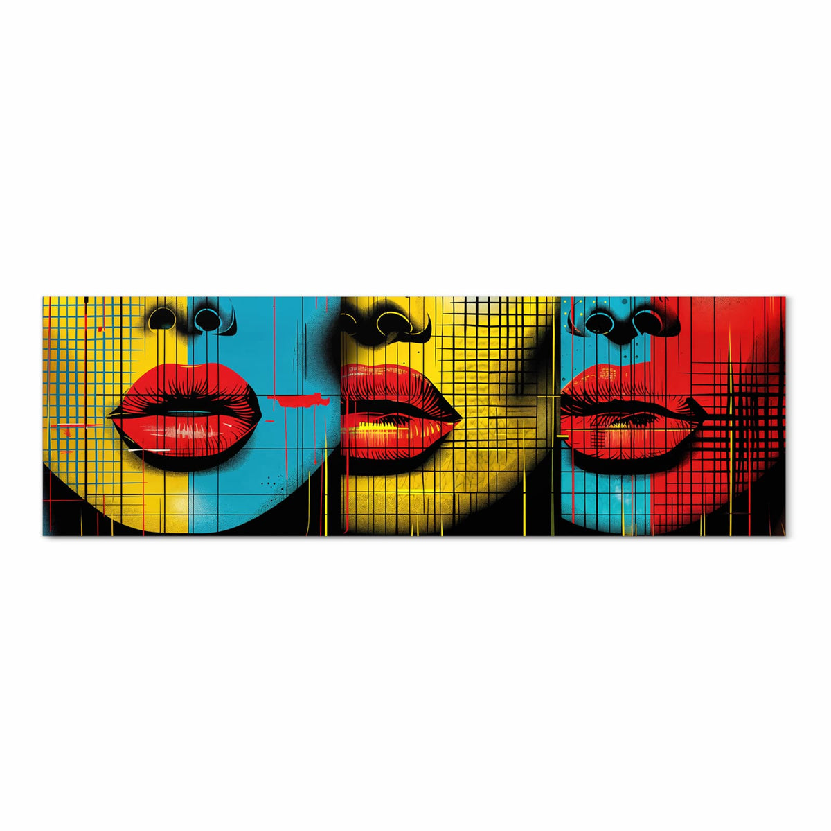 Waschbarer Küchenläufer mit Motiv Pop Art Gesichter in Frontansicht für angenehme Haptik