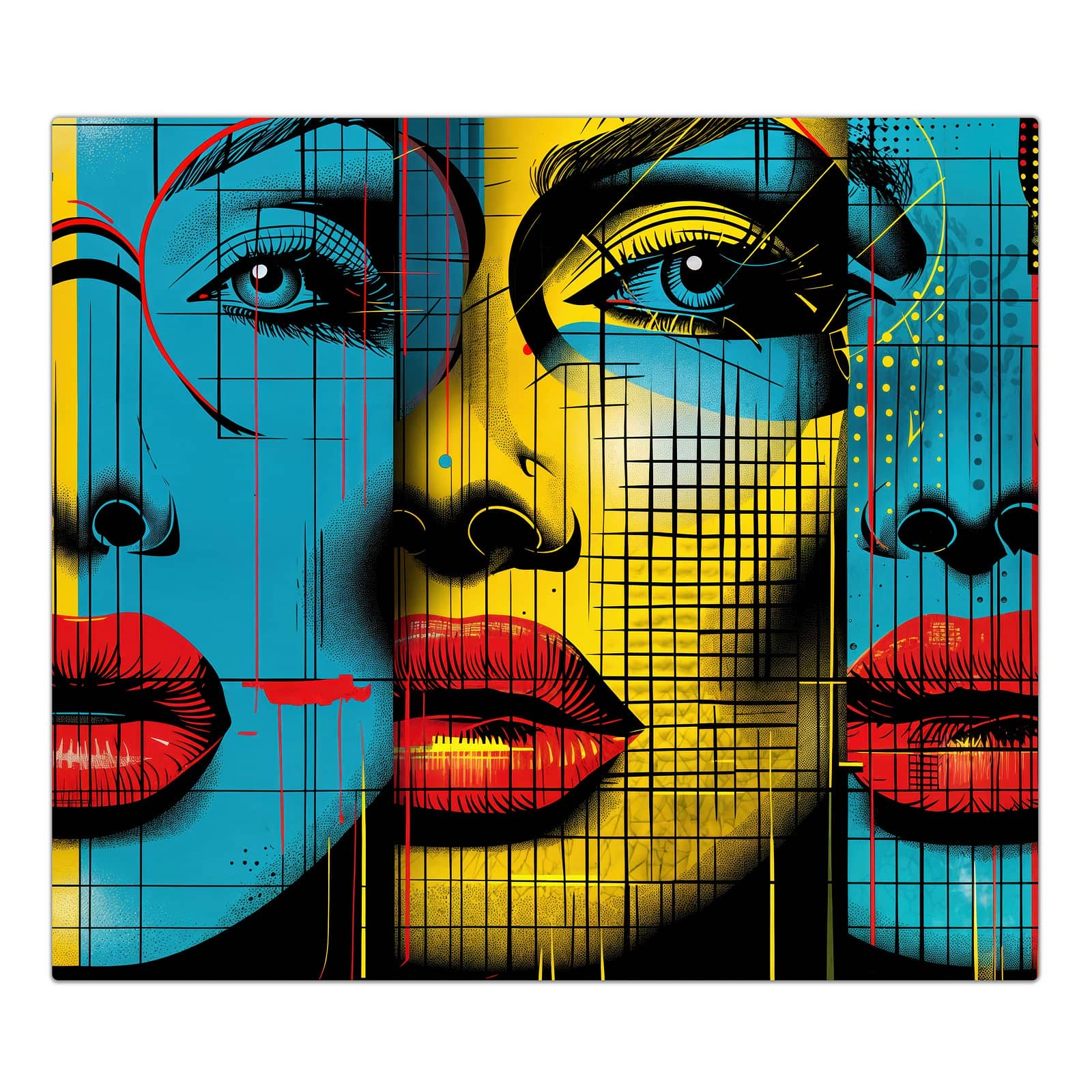 1-teilige Ceranfeld Abdeckplatten mit Pop Art Gesichter-Motiv in der Frontansicht #grösse_1-Teilig (60x52cm)