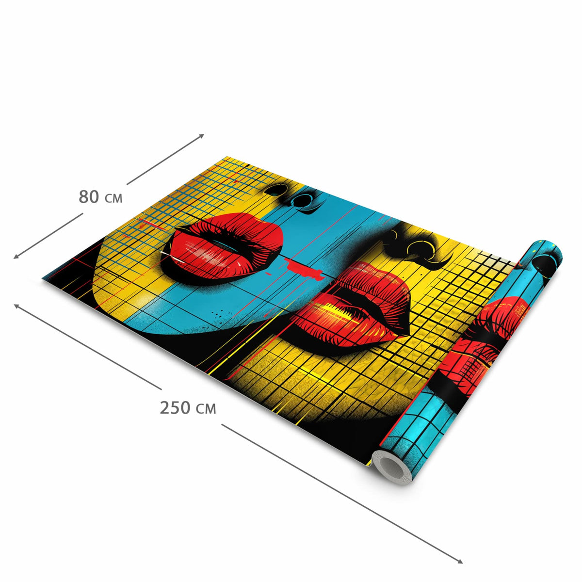 Farbbeständiger Küchenteppich mit Motiv Pop Art Gesichter in der Grösse 80x250 cm