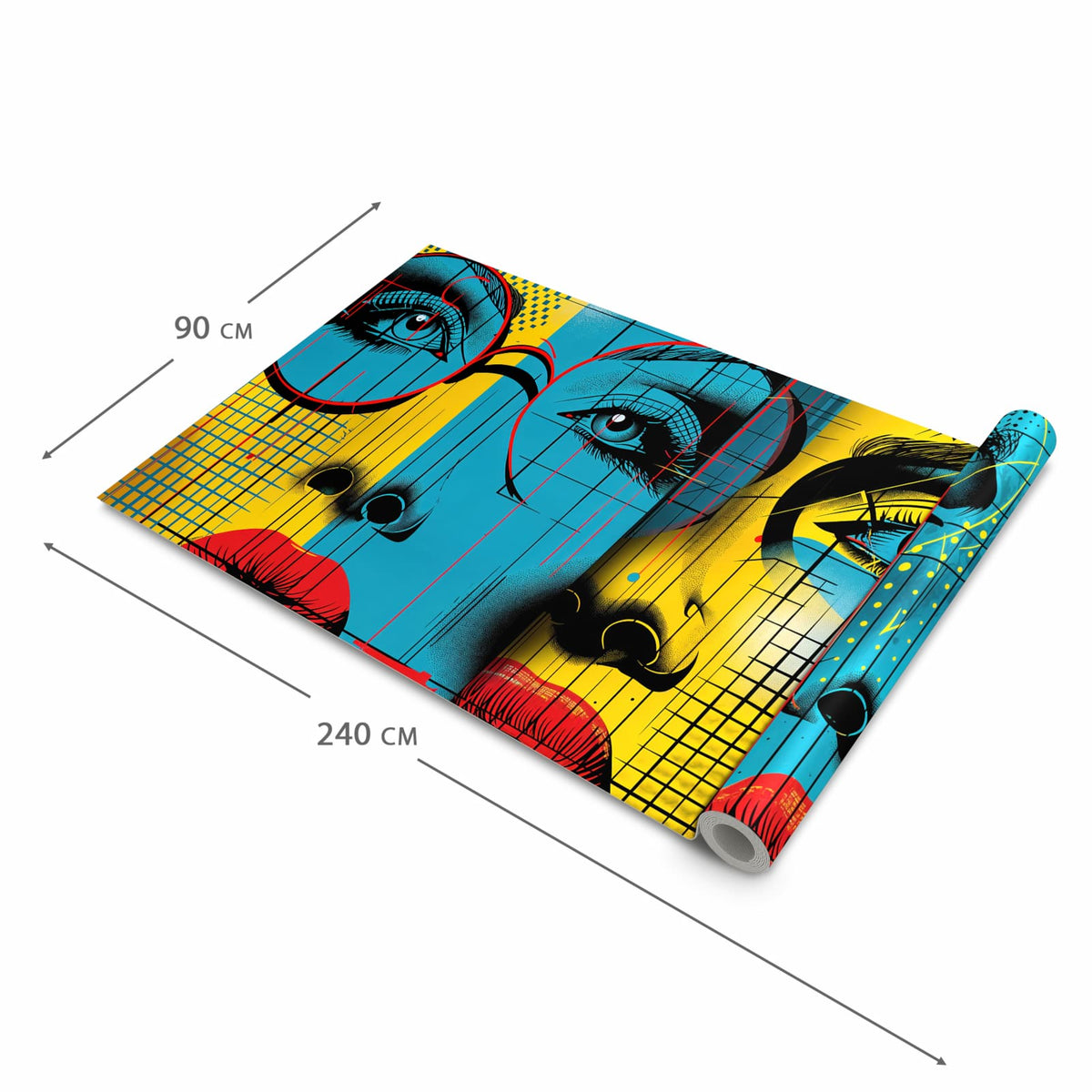 Geräuschdämpfender Küchenläufer mit Motiv Pop Art Gesichter in der Grösse 80x250 cm